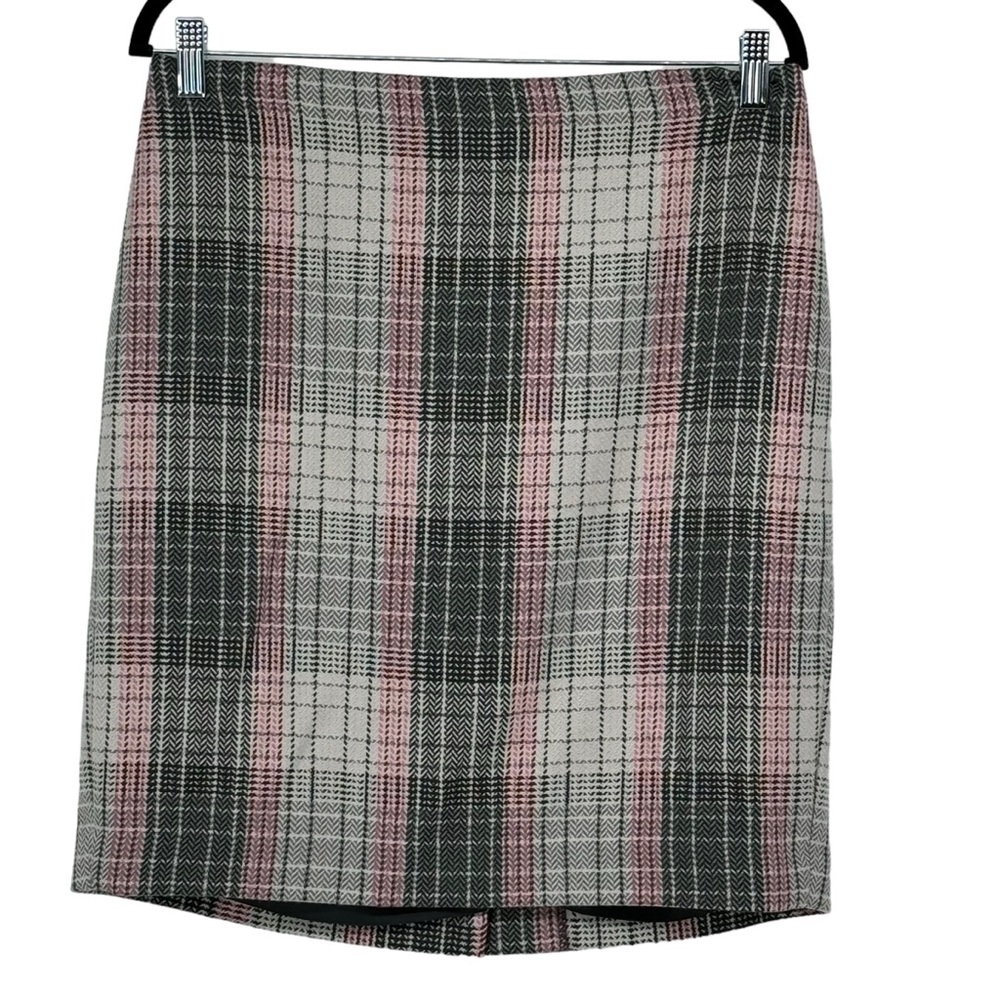Talbots Size 10 Pink/Gray Polyester/Viscose/Wool Plaid Lined (Polyester) Skirt